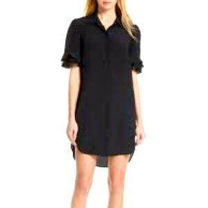 Frame Silk Black Ruffle Sleeve Shirtdress, Sz S, NWT